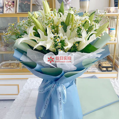 重庆8支白色多头百合洋甘菊，互倾的思念