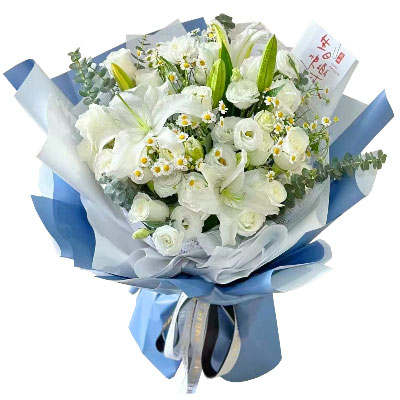 重庆11朵白玫瑰桔梗百合，爱永恒不息