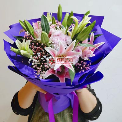 重庆6支粉色多头百合，真诚的问候