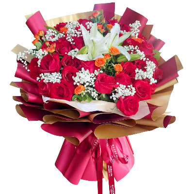 重庆33朵红玫瑰百合，爱如同花般绽放