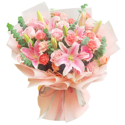 重庆11朵粉色康乃馨玫瑰百合，充满爱和温馨